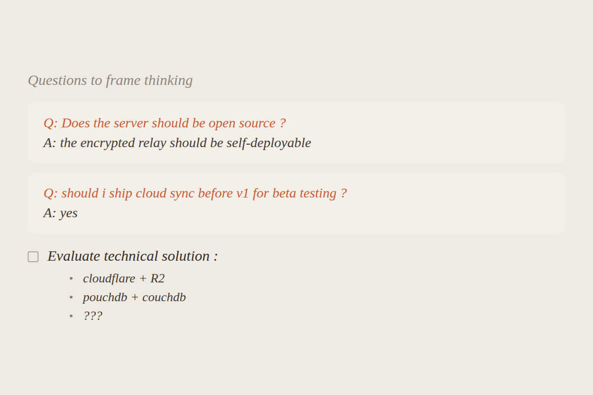 outline block holding two q&a blocks and a task with nested bullets